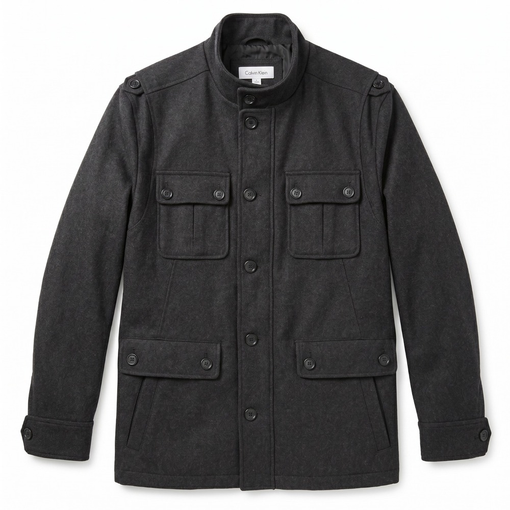 Calvin Klein Men's L Charcoal Wool Blend Overcoat Old Money Quiet Luxury Classic - Picture 1 of 4